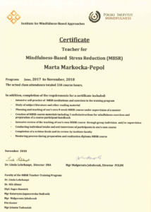 Certyfikat MBSR Marta Markocka-Pepol